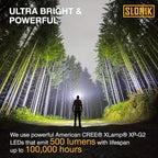SLONIK Rechargeable Headlamp Flashlight - 500 Lumens Ultra Bright Headlight - IPX4 Waterproof Head Lamp Light for Outdoor Running, Hiking Gear, Hard Hat Helmet - Camping Accessories for Adults, Black