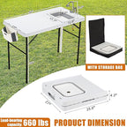 Spurgehom 50" Portable Fish Cleaning Table with Sink&Collapsible Wash Basin, Folding Camping Table with Faucet, Sprayer, Gloves, Trash Can, Storage Bag, Foldable Picnic Table for Picnic Beach Patio