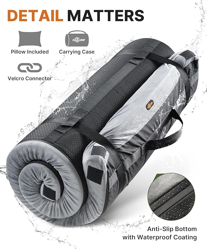 3 Inch Memory Foam Camping Mattress, Dual Layer Thick Sleeping Camp Pad for Car Tent Cot, Roll-Up Portable Glamping Floor Bed for Guests Sleepover