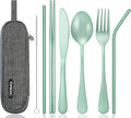 Portable Stainless Steel Flatware Set, Travel Camping Cutlery Set, Portable Utensil Travel Silverware Dinnerware Set with a Waterproof Case (Green)