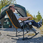 PORTAL Oversized Folding Rocking Camping Chair Portable Outdoor Rocker with High Back Hard Armrests Carry Bag, Supports 400 lbs
