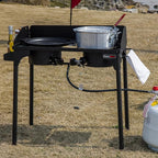 Propane Double Burner for Outdoor Cooking Two Camping Stove with Removable Windscreen and Detachable Legs Stand for Home Brewing, Camping, BBQ