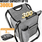 Kikerike Backpack Stool Cooler Chair Heavy Duty 300 LBS Max Load Portable Lightweight Stool Backpack Folding Fishing Cooler Seat for Camping Hunting Fishing - Gray