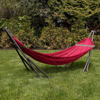 Best Home Fashion Hammock for 2 Persons with Collapsible Steel Stand 600 lbs Capacity- Portable Carrying Case, Adjustable, Perfect for Camping Beach Patio, EZ Daze Foldable Hammock with Stand- RED