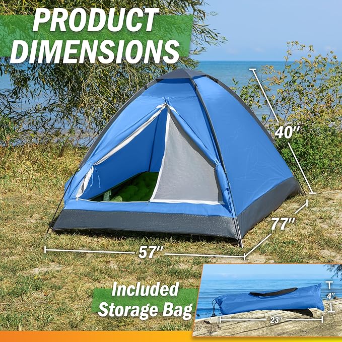 2 Person Camping Tent with Rain Fly and Carrying Bag - Lightweight Outdoor Tent for Backpacking, Hiking, or Beach Use by Wakeman Outdoors