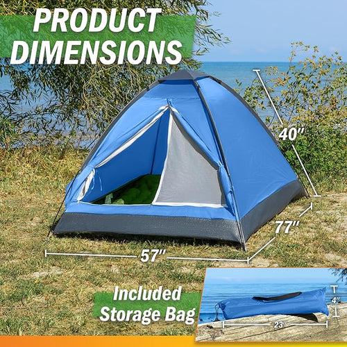 2 Person Camping Tent with Rain Fly and Carrying Bag - Lightweight Outdoor Tent for Backpacking, Hiking, or Beach Use by Wakeman Outdoors