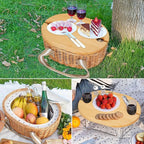 STBoo Picnic Basket for 2 - Wicker Basket Set with Wine Table | Handmade Willow Basket with Insulated Cooler Bag for Outdoor Camping, Great Gifts for Wedding, Birthday (Beige)