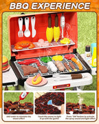 Kids BBQ Grill Playset 60Pcs with Real Steam, Sound & Light - Interactive Pretend Play Kitchen Cooking Toy for Boys Girls Ages 4-8 - Indoor Outdoor Backyard Barbecue Camping Set Birthday Gifts