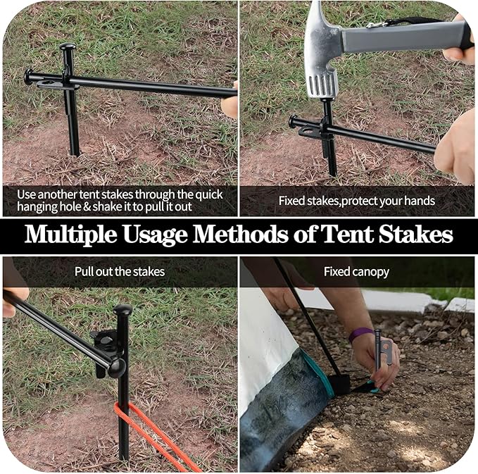 Tent Stakes and Hammer Set, 16 Pack 8in Heavy Duty Forged Steel Tent Stakes + 12in Heavy Duty Camping Hammer + Storage Pouch, Available in Rocky Place