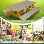 Picnic Table Cover with Bench Covers Vinyl Elastic Edges Fitted Rectangle Seat Tables Waterproof 3-Piece96X30in Set Outdoor Rectangular Folding Backing Tablecloth for Camping Over Size