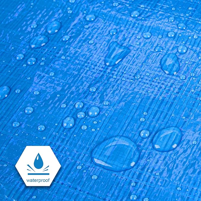 CARTMAN Finished Size 16x20 Feet Blue Poly Tarp 5 Mil Thick, Multipurpose Protective Cover for Camping, Tent, Boat, RV, Car