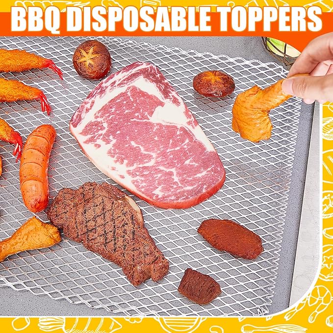 Mifoci 20 Pcs Disposable Grill Topper 12x16 Inch Non Stick Aluminum Grill Grates Liners Mesh Mat Disposable Sheets Pans for Outdoor Liners Cooking Grid Grates Pad for BBQ Camping Picnics Meat