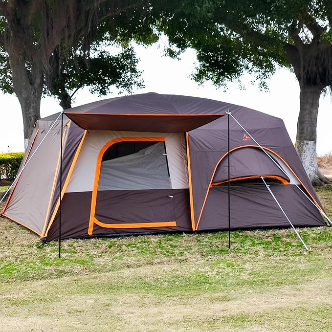 KTT Extra Large Tent 10-12-14 Person(B),Family Cabin Tents,2 Rooms,3 Doors and 3 Windows with Mesh,Straight Wall,Waterproof,Double Layer,Big Tent for Outdoor,Picnic,Camping,Family Gathering