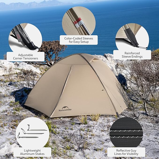 Naturehike Jiling 1/2 Person Backpacking Tent 4 Season Lightweight Tent for Hiking & Bikepacking Easy Setup 3000mm Waterproof Ultralight CampingTents for Outdoor Cycling
