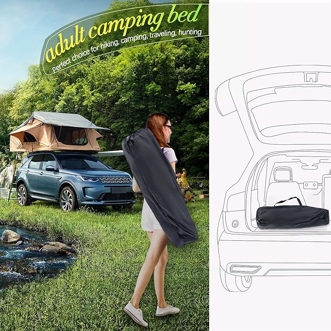 KAKO Folding Camping Cot, Heavy Duty 600 Lbs Portable Bed for Adults, Camping Beds with Carry Bag, Grey