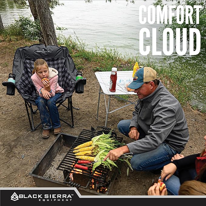 Black Sierra Oversized Camping Chair for Adults – 400 lb Heavy Duty Folding Chair with Cup Holders & Carry Bag