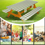 Picnic Table Cover with Bench Covers Vinyl Elastic Edges Fitted Rectangle Seat Tables Waterproof 3-Piece72X30in Set Outdoor Rectangular Folding Backing Tablecloth for Camping Over Size