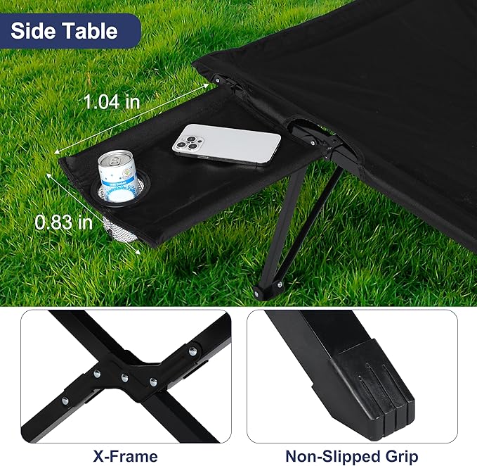 YSSOA Folding Camping Cot with Table for Adults, Portable and Lightweight Sleeping Bed for Outdoor Traveling, Hiking, Easy to Set up, Black