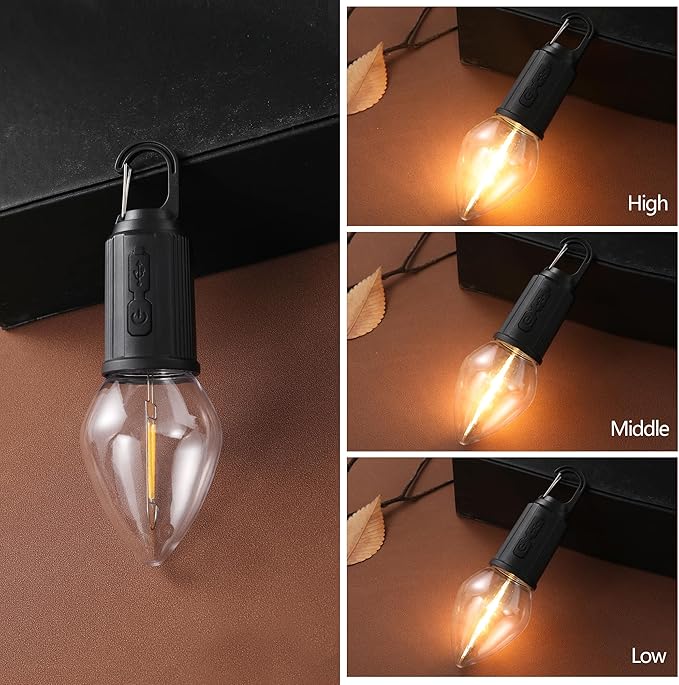 2Pack Rechargeable Camping Light for Tents,Portable LED Camping Lanterns Bulbs,3 Lighting Modes Hanging Camping Lamp for Emergency,Fishing,Hiking,Backpacking,Power Outages,Camping Essentials