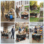 Electric Wagon Cart, Collapsible Motorized Utility Cart with Expandable Tailgate, 5000 mAh Battery Power for Camp, Garden, Groceries, Park, Black