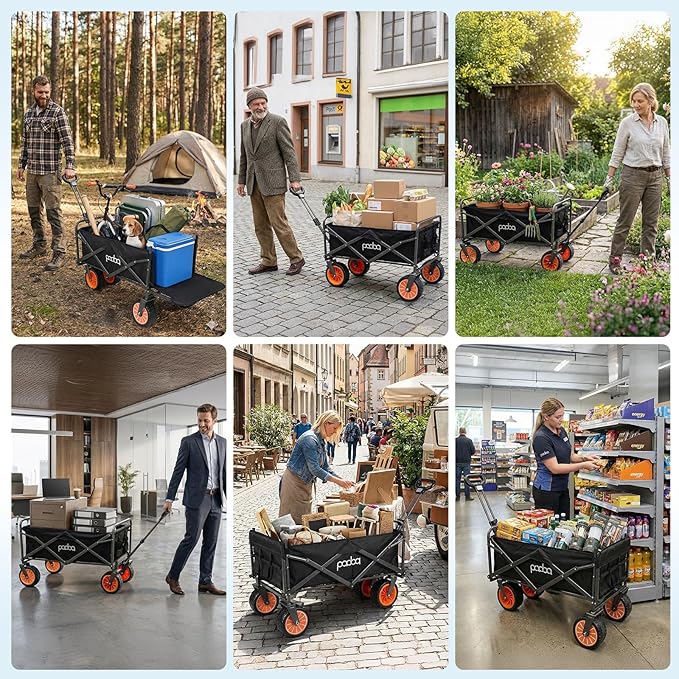 Electric Wagon Cart, Collapsible Motorized Utility Cart with Expandable Tailgate, 5000 mAh Battery Power for Camp, Garden, Groceries, Park, Black
