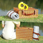 Picnic Basket for 4 Persons with Waterproof Picnic Blanket and Insulated Cooler, Large Wicker Picnic Basket for Camping, Outdoors, Valentine's Day, Christmas, Birthday, Wedding Gift