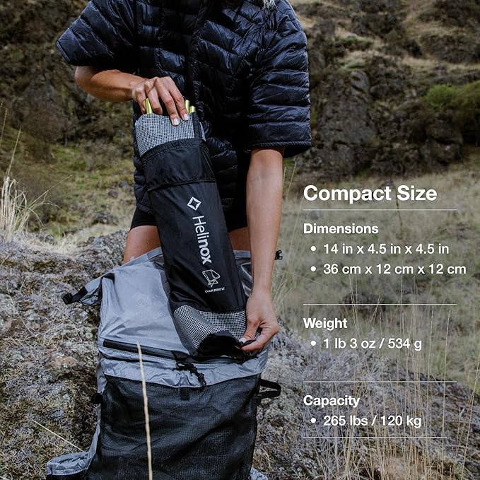 Helinox Chair Zero LT, 1.12 lbs Lightweight Camping Chair, Durable Ripstop, Compact Size, Portable and Packable Seat, Strong and Ultralight Frame, Backpacking Travel Essential, Melon