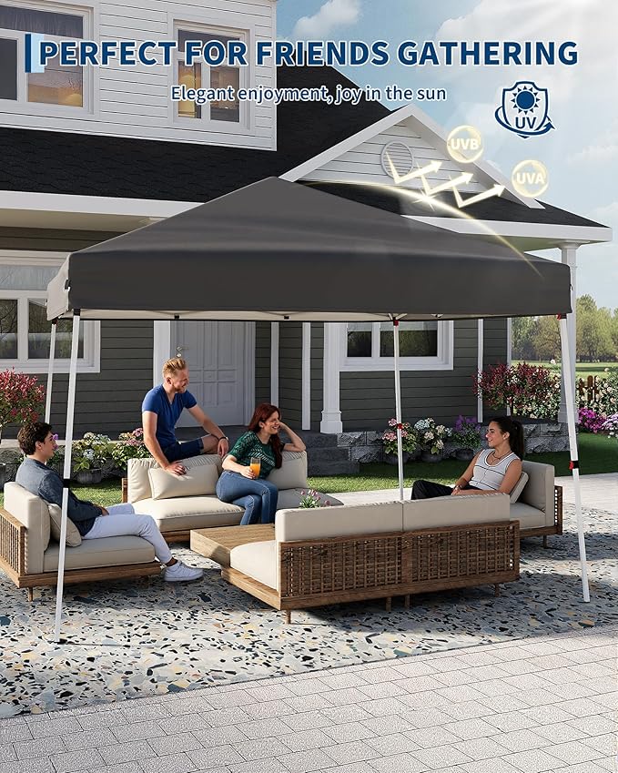Canopy Tent, GarveeLife 10X10 FT Pop Up Canopy Outdoor Instant Tent Slant Legs with Carrying Bag, Portable Gazebo Shelter for Patio Deck Garden Beach - 8X8 FT Canopy Cover (Gray)