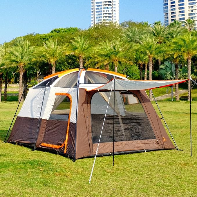 KTT Extra Large Tent 10-12-14 Person(Style-B),Family Cabin Tents,2 Rooms,3 Doors and 3 Windows with Mesh,Straight Wall,Waterproof,Double Layer,Big Tent for Outdoor,Picnic,Camping,Family Gathering