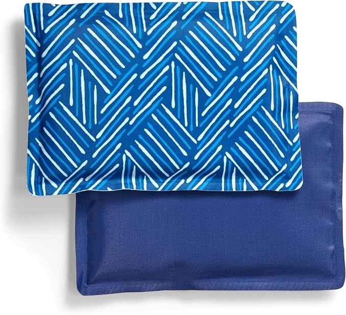 Cool Coolers by Fit & Fresh 2 Pack Soft Ice, Flexible Stretch Nylon Reusable Ice Packs for Lunch Boxes & Coolers, Navy Sketch Weave & Blue