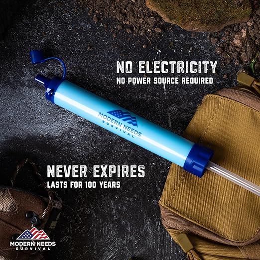 MODERN NEEDS Ready Filter Personal Water Filter Straw | Backpacking Water Filter for Hiking & Camping | Portable Water Purifier Camping | Emergency Survival Gear & Camping Survival Kit | 10 Pack