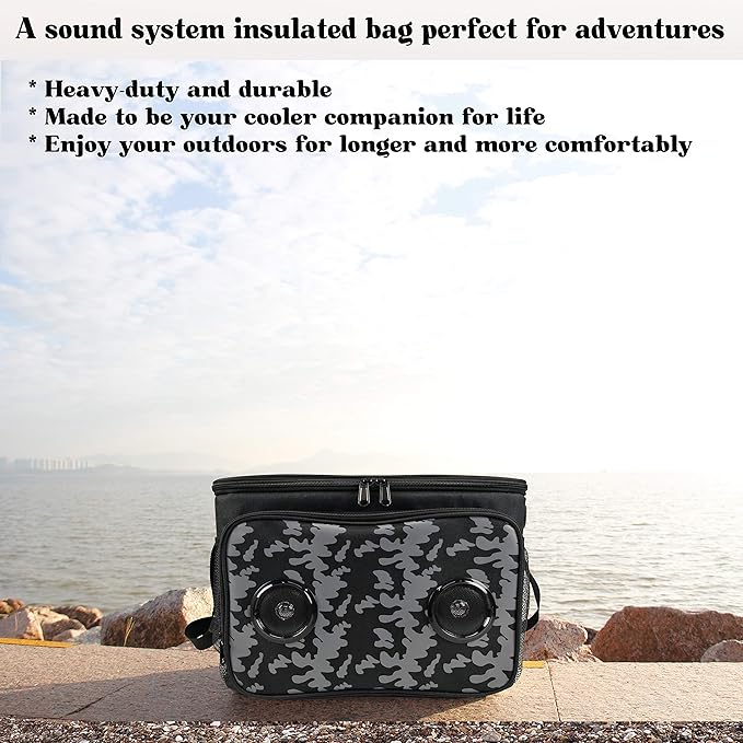 Insulated Cooler Bag Bluetooth Speakers 24 cans 2 gallons Food Drinks | Rechargeable Battery Supports iOS & Android | Leakproof Foldable Travel Camping Hiking