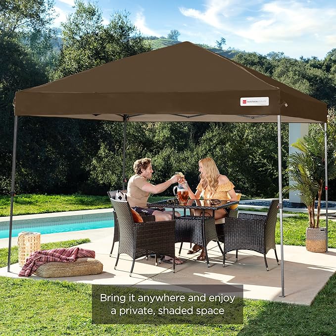 Best Choice Products 10x10ft Pop Up Canopy Tent, Outdoor Shade, 1 Person 1 Minute Set Up, Carry Case, 4 Weight Bags - Brown