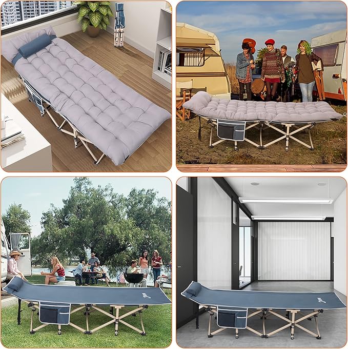Nice C Heated Cot with Battery, Heated Camping Cots with Cushion, Folding Cots with Mattress for Adults, with Pillow, Carry Bag, Storage Pocket, Extra Wide Sturdy, Holds Up to 500 Lbs (Grey, 1 Pack)
