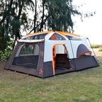 KTT Extra Large Tent 10-12-14 Person(A),Family Cabin Tents,2 Rooms,3 Doors and 3 Windows with Mesh,Straight Wall,Waterproof,Double Layer,Big Tent for Outdoor,Picnic,Camping,Family Gathering