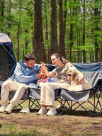 Timber Ridge Padded 3 Person Camping Chair with Cup Holders and Pockets, Outdoor Folding Loveseat Camping Chairs, 1050lbs Capacity Heavy Duty Camp Couch for Outside Picnic, Beach, Lawn, Sports, Blue