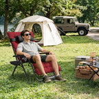 Amopatio Oversized Zero Gravity Padded Chair w/Removable Cushion&Headrest, XXL 33In Reclining Camping Lounge Chair Upgraded Lock and Footrest, Folding Patio Recliner for Indoor Outdoor, Red