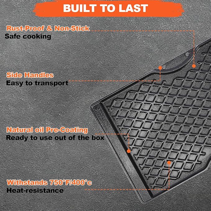 Grill Griddle for Weber Spirit 200 Series - Dual Sided Sear Parts for Weber Spirit 200 & GS4 Spirit II E210,Spirit II E220,17.5" Porcelain-Enameled Cast lron Thick Nonstick BBQ Griddle Pan