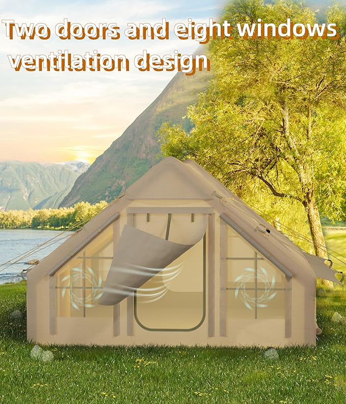 GAOMON Inflatable Camping Tent with Air Pump, 6-8 Person Large Blow Up Tent for Family or Group, Waterproof Oxford Fabric, Quick Setup Glamping Tent for Outdoor, All Seasons