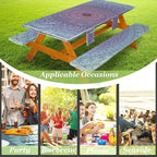 Picnic Table Cover with Bench Covers Vinyl Elastic Edges Fitted Rectangle Seat Tables Waterproof 3-Piece72X30in Set Outdoor Rectangular Folding Backing Tablecloth for Camping Over Size