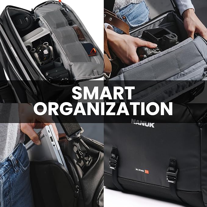 NANUK N-PVD 15L Camera Messenger Bag for Photographers – Lightweight & Hightly Water Resistant – Hardshell Design Fits 1 Camera Body, 2 Lenses, Drone, Tripod, 16″ Laptop, & More