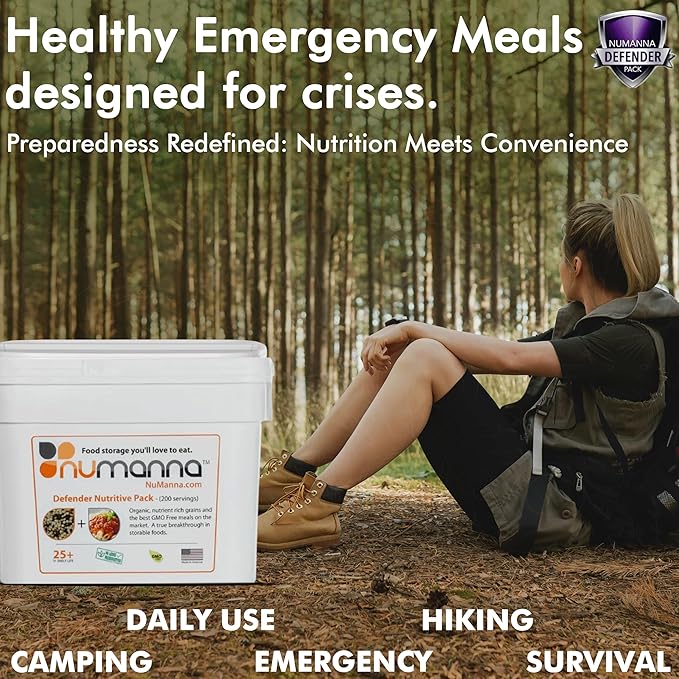 Numanna Defender Nutritive Pack Bucket 1224 Servings | 6-Months Emergency Food Supply | GMO-Free, Non-Perishable Meals with Organic Grains & Superfoods | Easy to Prepare | Camping & Daily Use