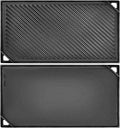 GGC Reversible Cast Iron Griddle, Double-sided Griddle Pan for Stove Tops, Gas Grills and Outdoor Cooking, 16.5 x 9.5 Baking Flat and Ribbed Griddle Plate