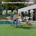 Double Hammock with Stand - Heavy Duty Portable 2 Person Design with Adjustable Steel Stand, Max 450LBS, Ideal for Outdoor Patio, Garden, Beach & Backyard