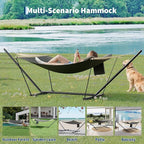 Double Hammock with Stand - Heavy Duty Portable 2 Person Design with Adjustable Steel Stand, Max 450LBS, Ideal for Outdoor Patio, Garden, Beach & Backyard
