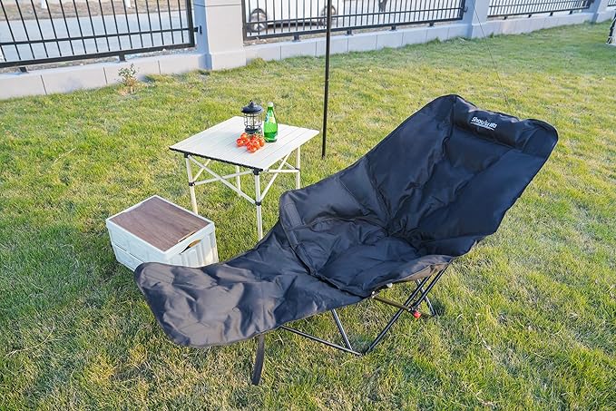 Dual Purpose Folding Camping Cot and Chair with Removable Footrest for Adults, Easy-to-Assemble Adjustable Sleeping Chair with Carry Bag for Fishing, Hiking, Travel, Home (Black)