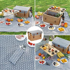 Luxury Picnic Basket, Wicker Picnic Basket Set for 4, Picnic Basket with Blanket & Portable Table for Camping and Outdoor Party - Gray