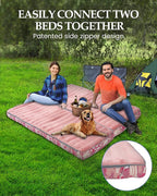 Inflatable Sleeping Pad for Camping, Extra-Thick 4.75" Single Air Mattress with Soft Velvet Top, Machine Washable, Family Lightweight 4-Season Pad for Traveling & Hiking, Pink