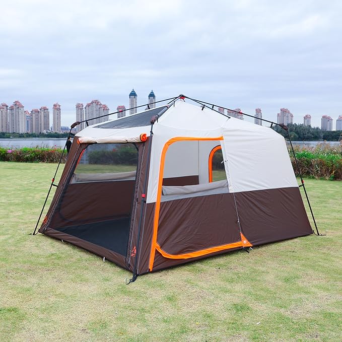 KTT Extra Large Tent 10-12-14 Person(A),Family Cabin Tents,2 Rooms,3 Doors and 3 Windows with Mesh,Straight Wall,Waterproof,Double Layer,Big Tent for Outdoor,Picnic,Camping,Family Gathering