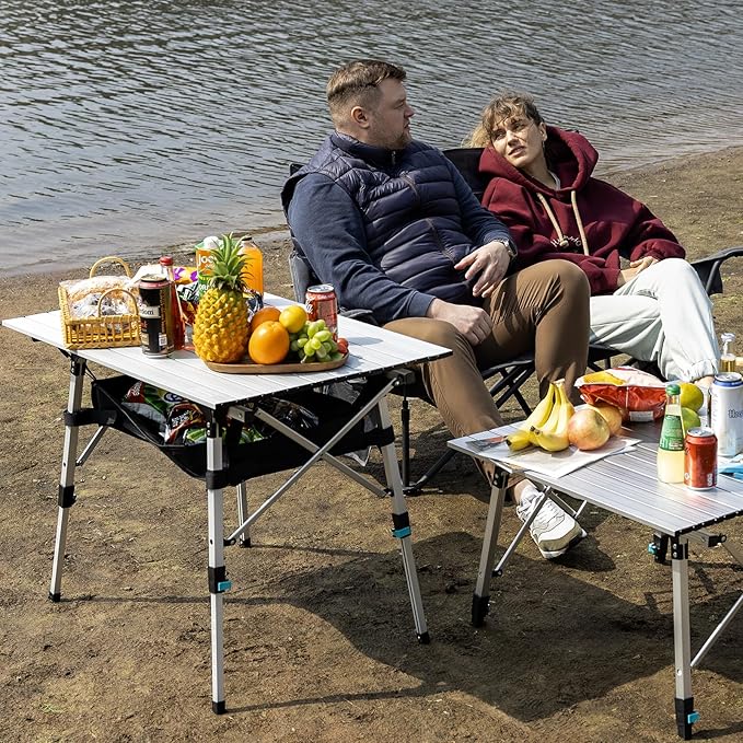 Portable Camping Table with Adjustable Legs, Lightweight Aluminum Folding Table Foldable Table for Outdoor Cooking, Picnic, Beach, Backyards, Rectangular